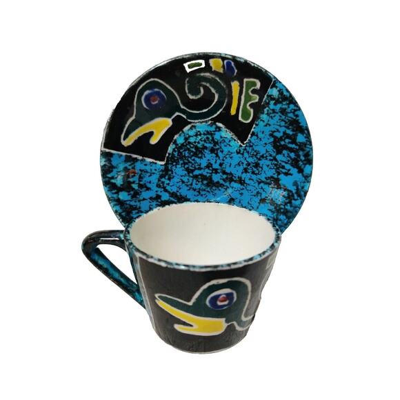 Mini Souvenir Cup & Saucer Stone Like Glazing No Stand Included - Picture 1 of 2